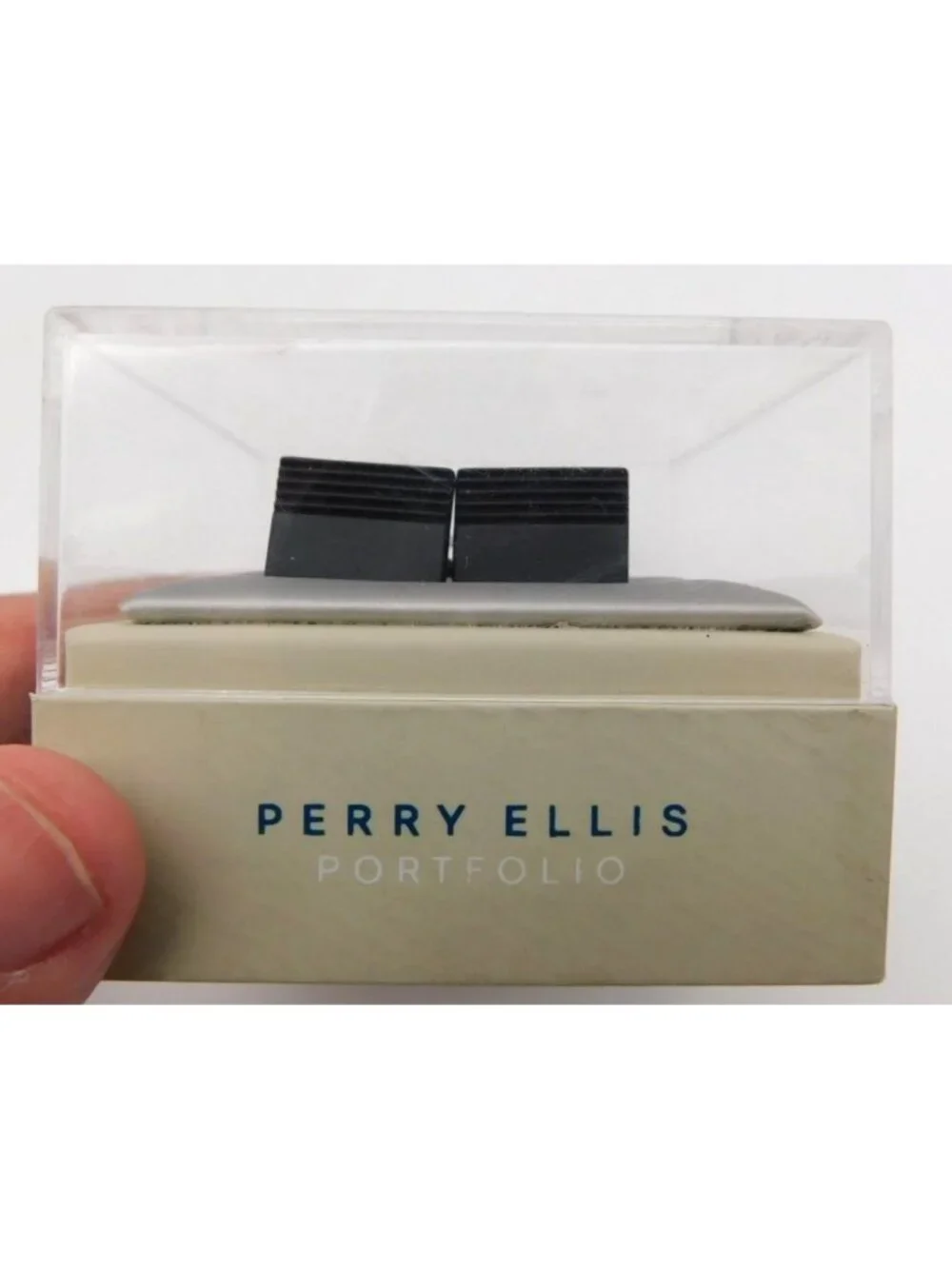 Perry Ellis Cufflinks Black Minimalist Modern Formal Wedding Classic Style NEW